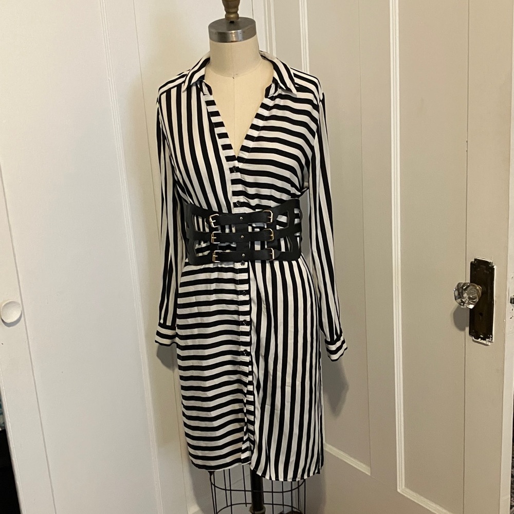 Med- INC Black and White Striped Dress